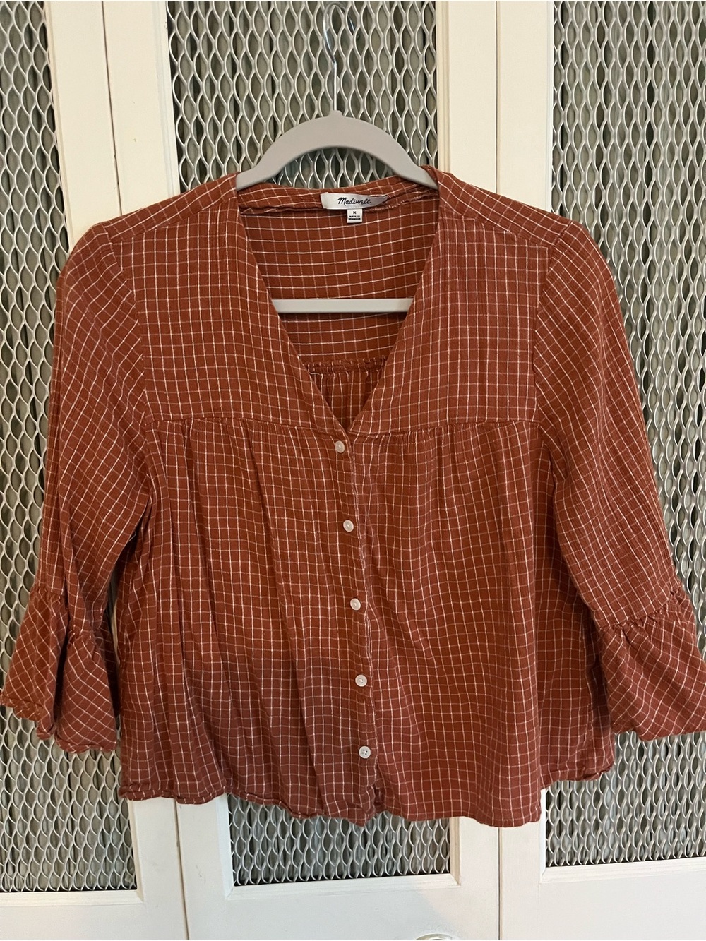 Madewell Rust-Orange Check Button-Up Blouse